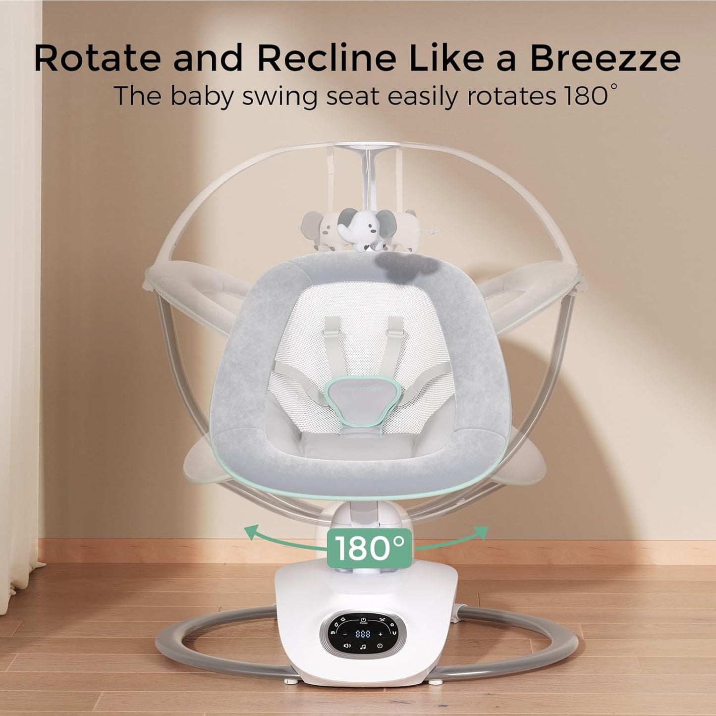 Momcozy CocoSway Baby Swing for Infants to Toddlers, Electric 3D-Motion Swing with 6 Motions & 4 Speeds, Remote Control, 8 Soothing Lullabies, Suitable for Baby Boys and Girls Up to 20 lbs