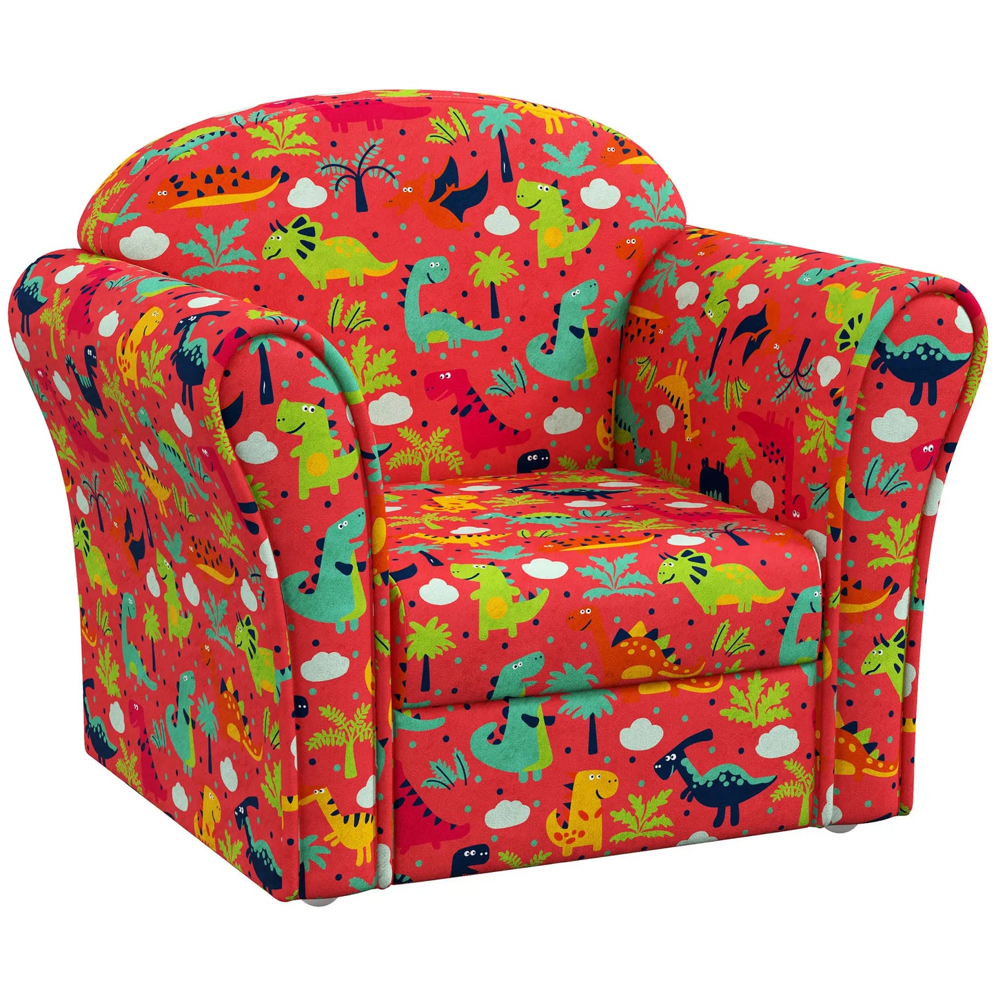 Kids Armchair with Dinosaur Design, Wooden Frame, for Bedroom, Playroom, Kids Room in Red by AIYAPLAY-0