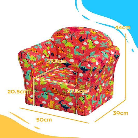 Kids Armchair with Dinosaur Design, Wooden Frame, for Bedroom, Playroom, Kids Room in Red by AIYAPLAY-1